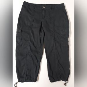 Women's Plus Time and Tru Black Cargo Cotton Twill Capri Pants w Pockets Size 14